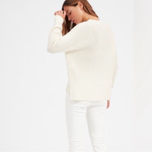 Everlane 100% Cashmere Waffle Knit Square Crew Ivory Soft Thermal Sweater XXS - Picture 2 of 9